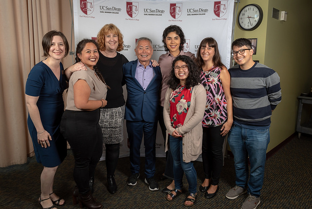 Takei with staff and students from Thurgood Marshall College
